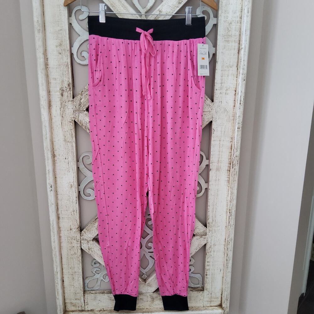 Rene Rofe Women's Drawstring Elastic Waist Pajama Jogger Pants in Pink Polka Dot